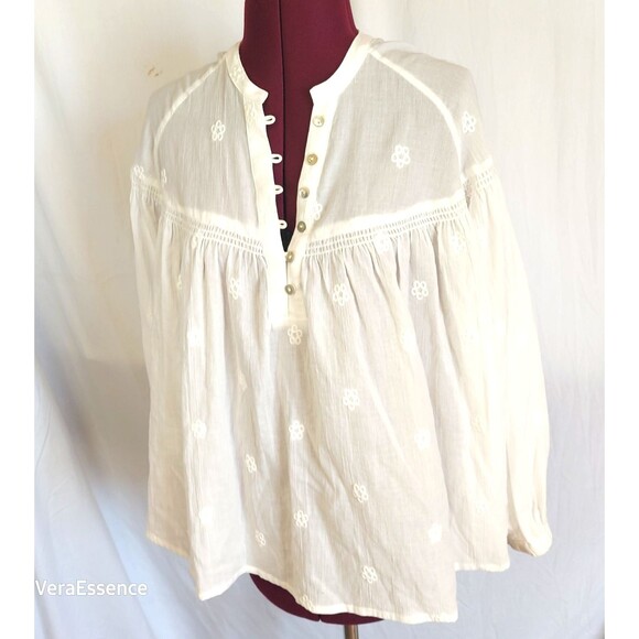 Electric & Rose Sasha Top Tunic Sheer Cotton Shirt in Cloud White Embroidered M - Picture 4 of 12